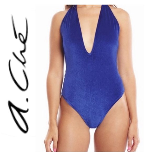 A. Che Other - NEW A. Che Blazing Violet Plunging Neckline Velvet